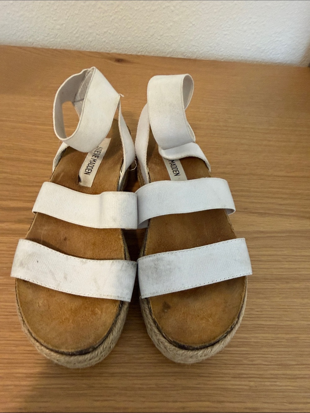 Steve Madden White Espadrille Platform Sandals with Ankle Strap